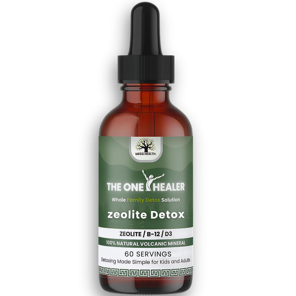 MEGA HEALTH frasco frontal de The One Healer Zeolite Detox mostrando etiqueta