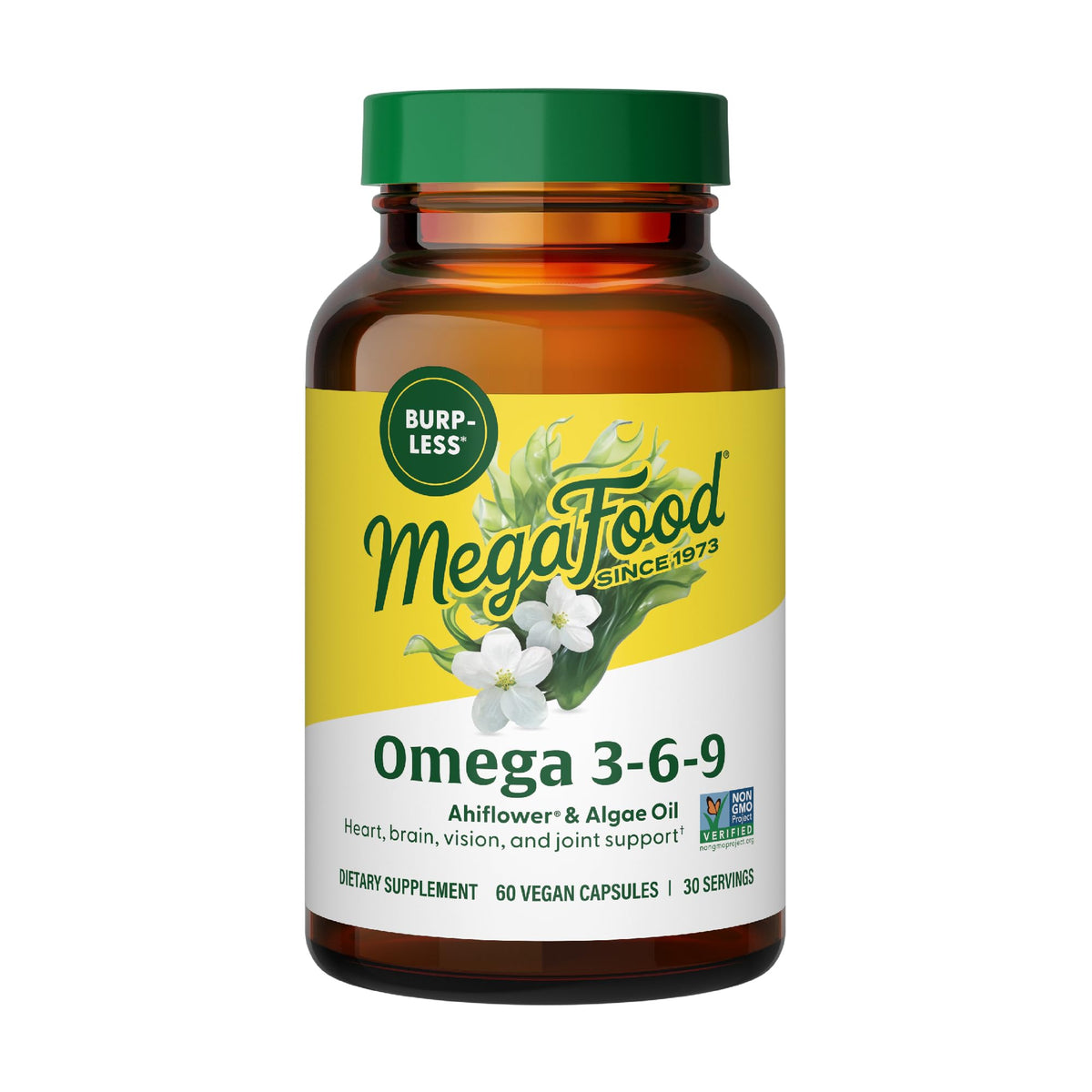 MegaFood frasco frontal mostrando etiqueta y beneficios veganos