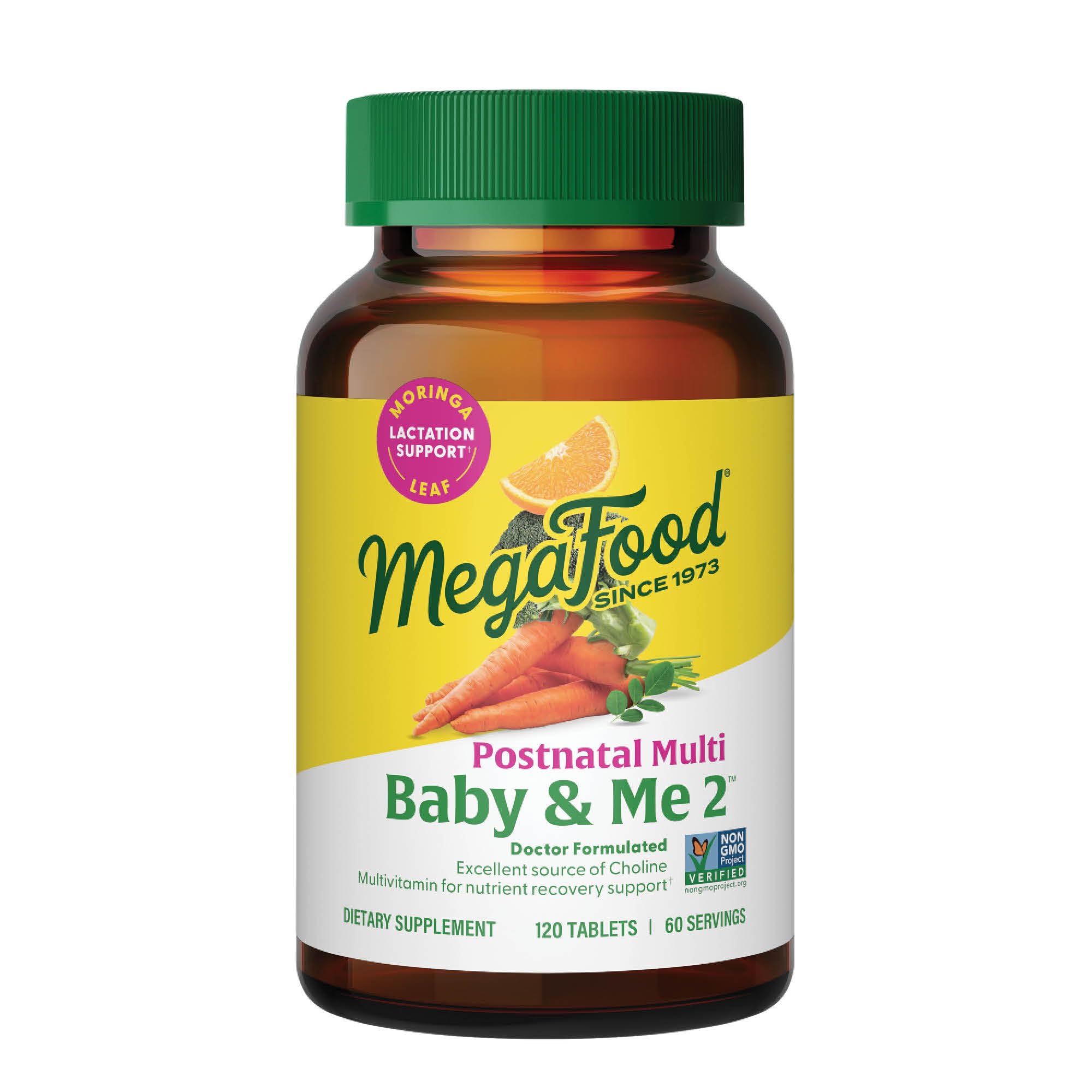 MegaFood frasco frontal del producto que muestra soporte postnatal