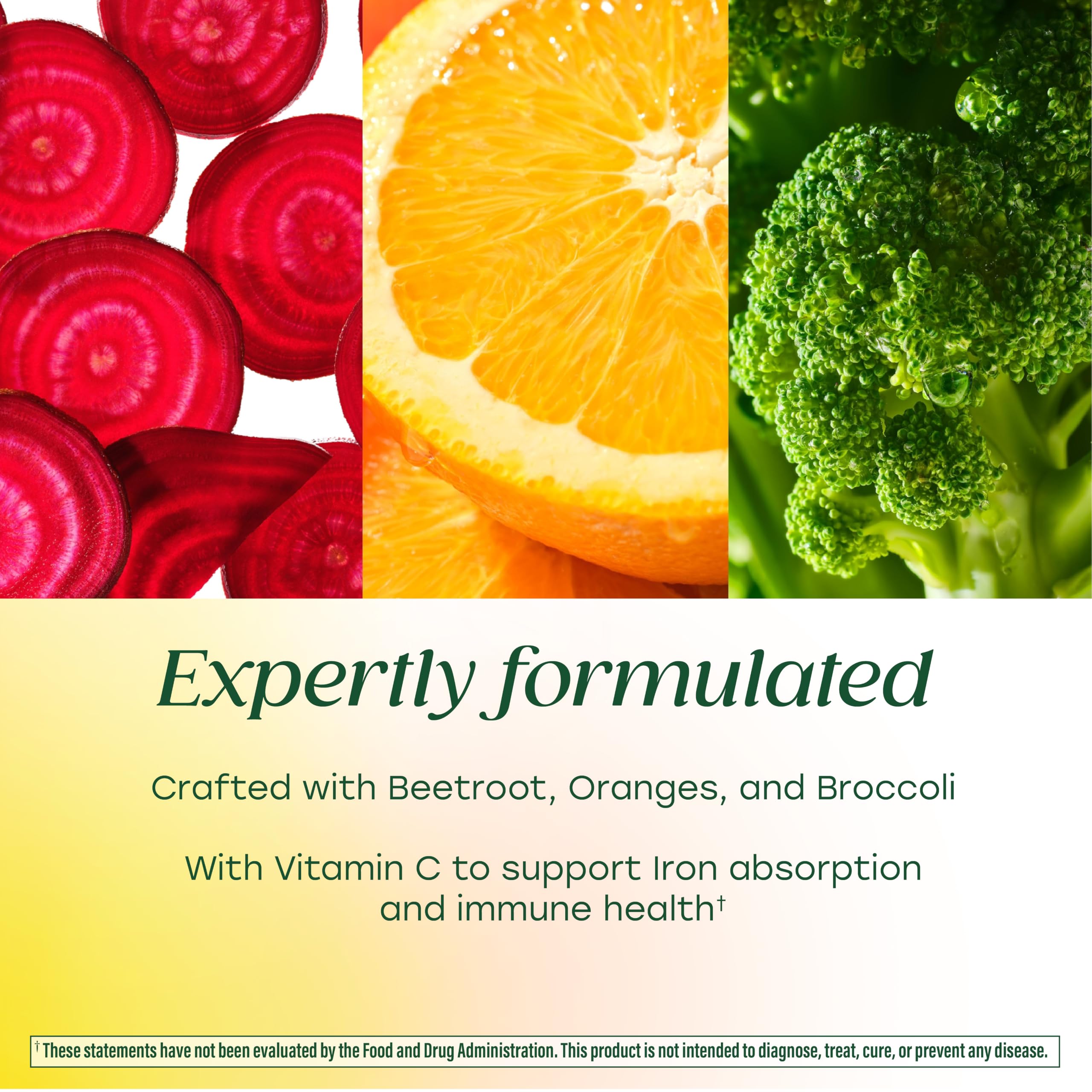 MegaFood etiqueta nutricional mostrando hierro y vitaminas clave