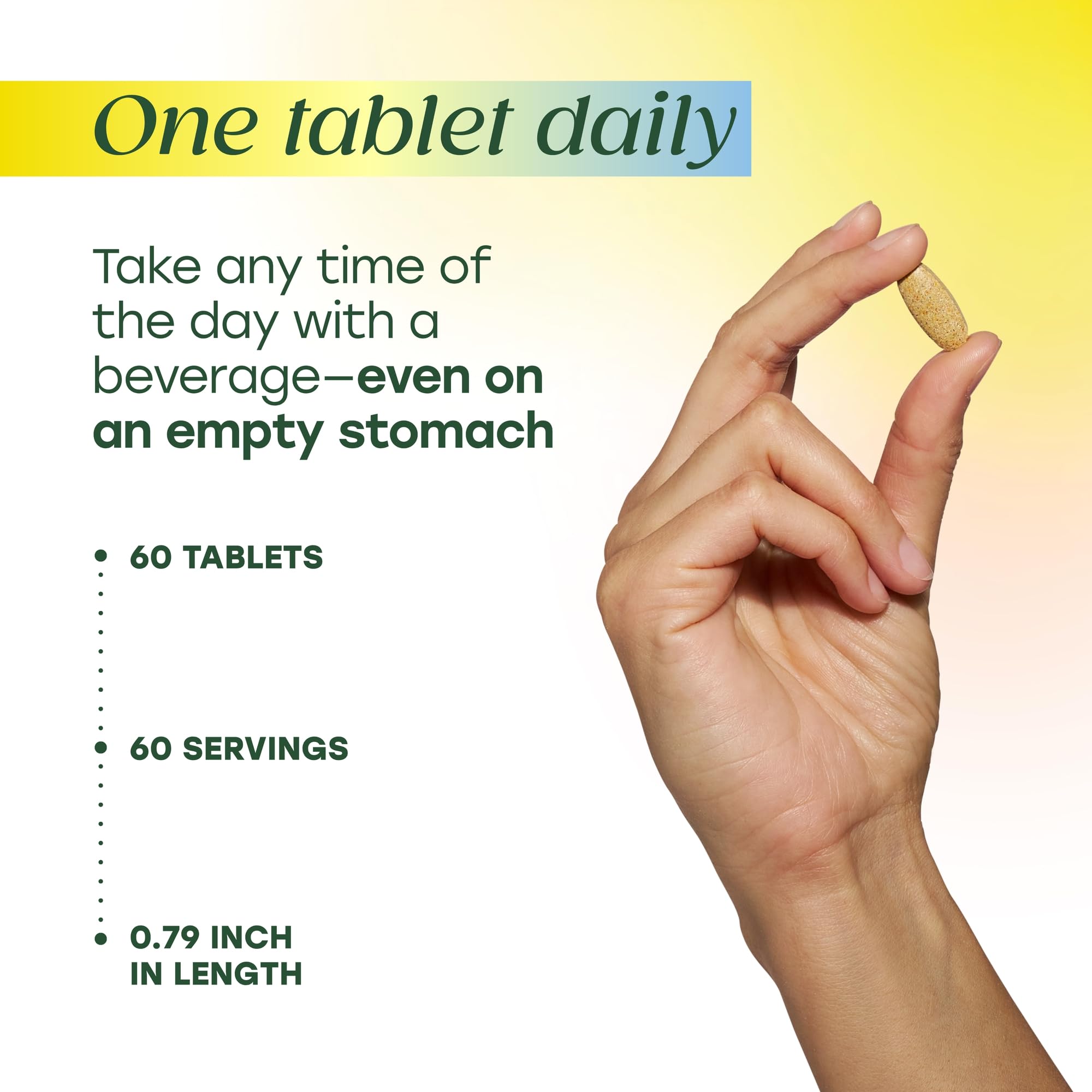 MegaFood botella abierta con tabletas para conveniencia diaria