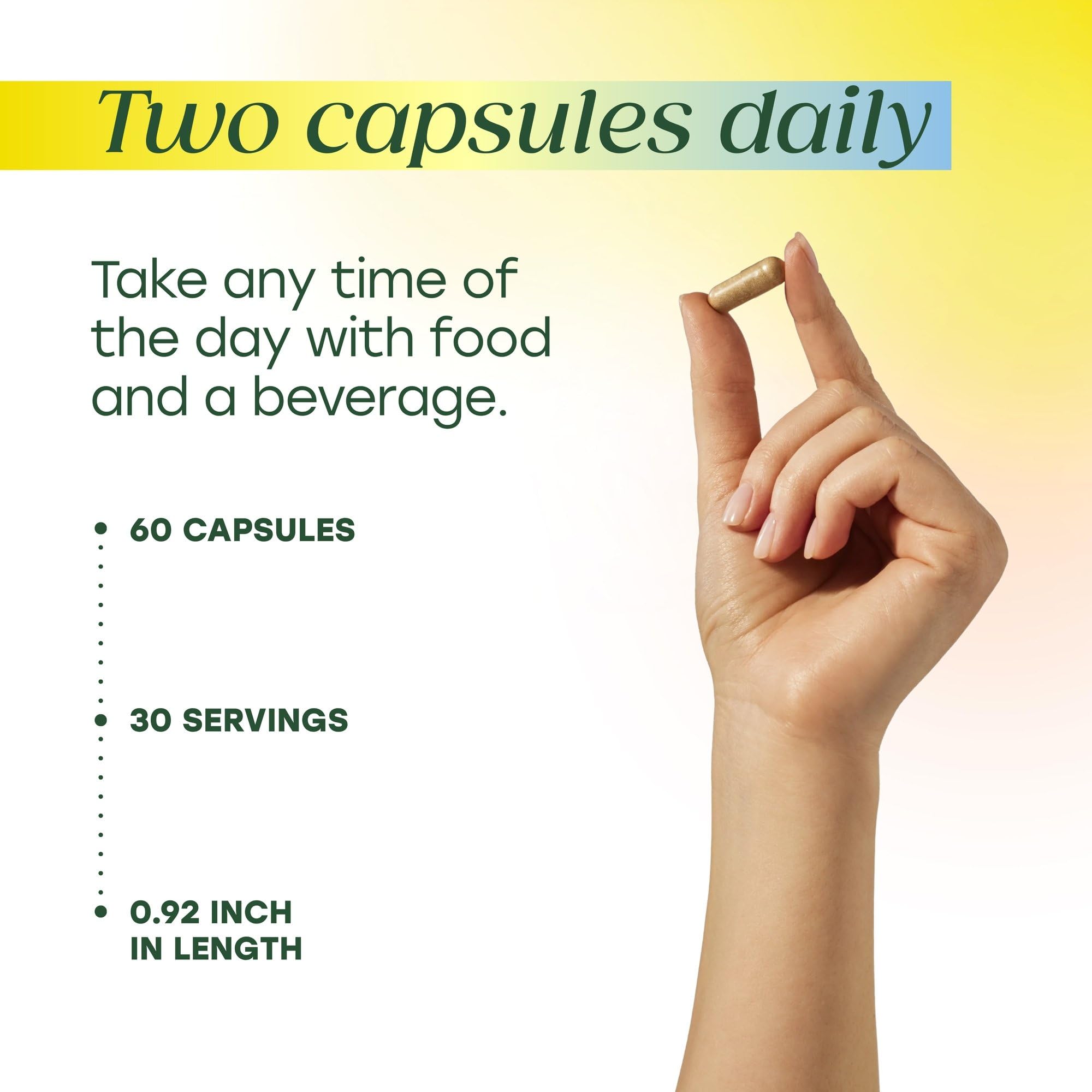MegaFood cápsula junto a un vaso de agua, uso diario y comodidad