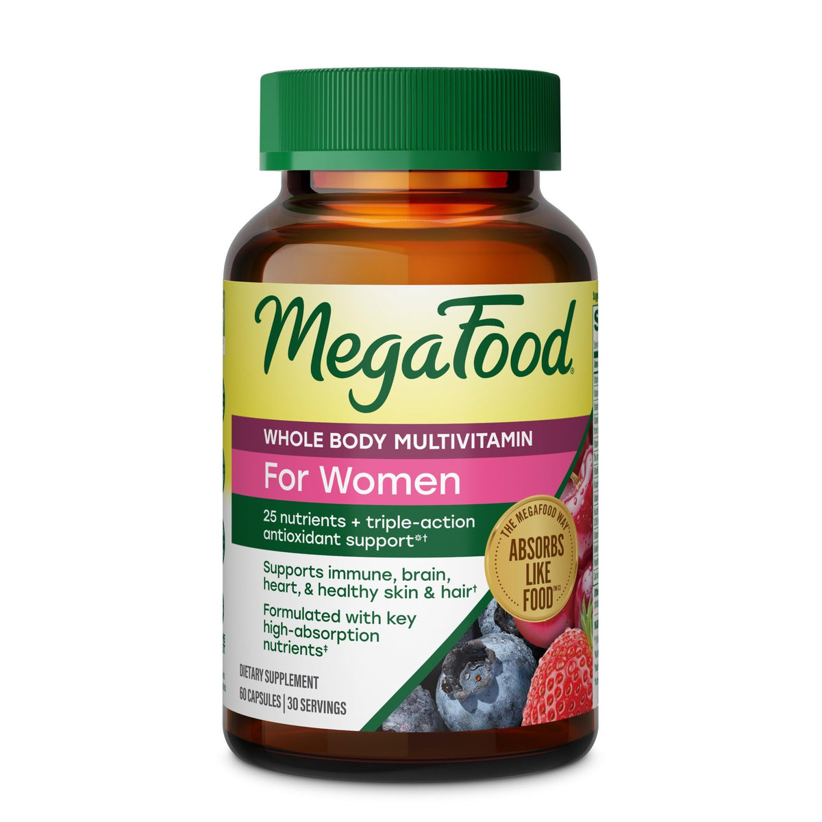MegaFood envase frente mostrando 60 cápsulas y soporte integral