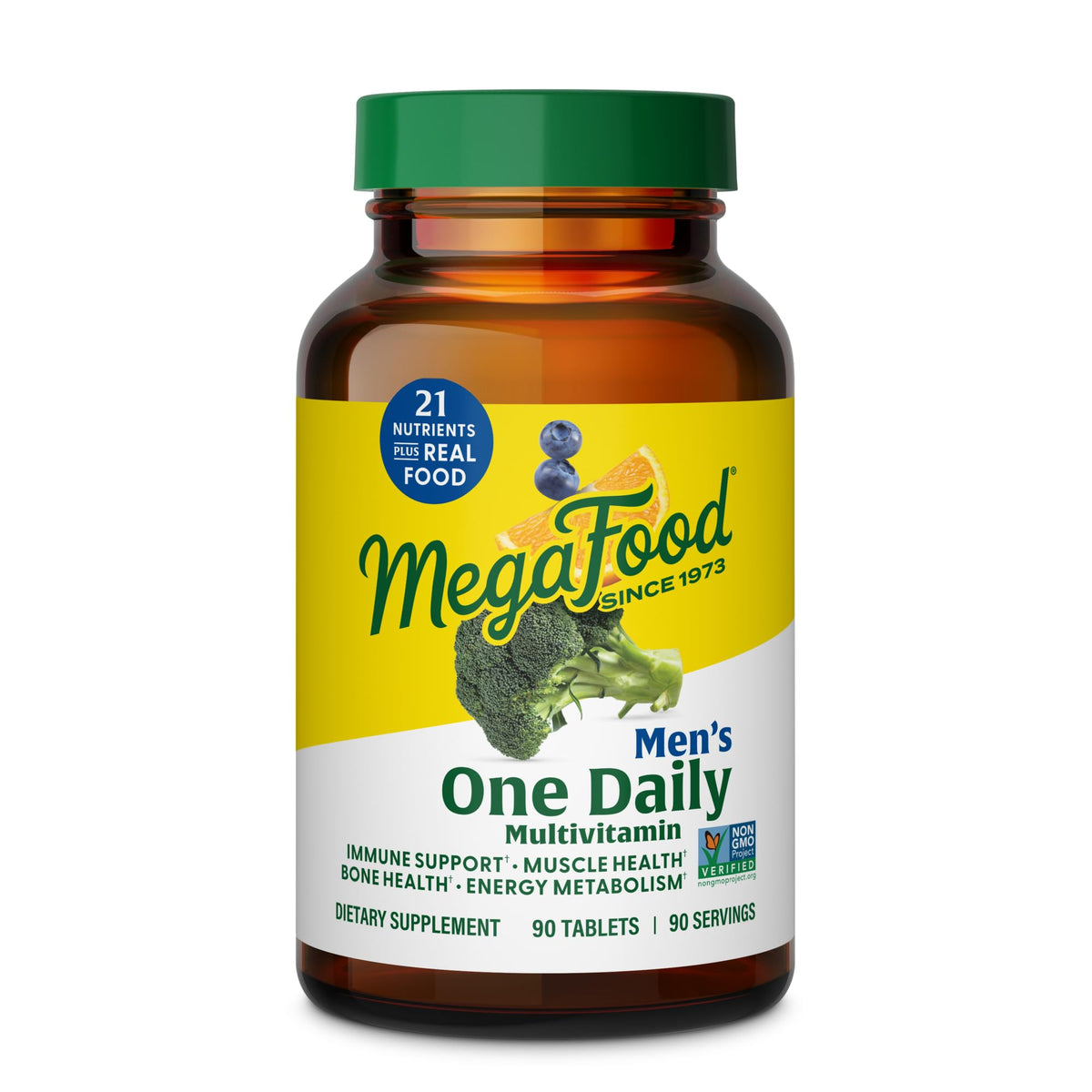 MegaFood envase frontal mostrando 90 tabletas y respaldo informativo