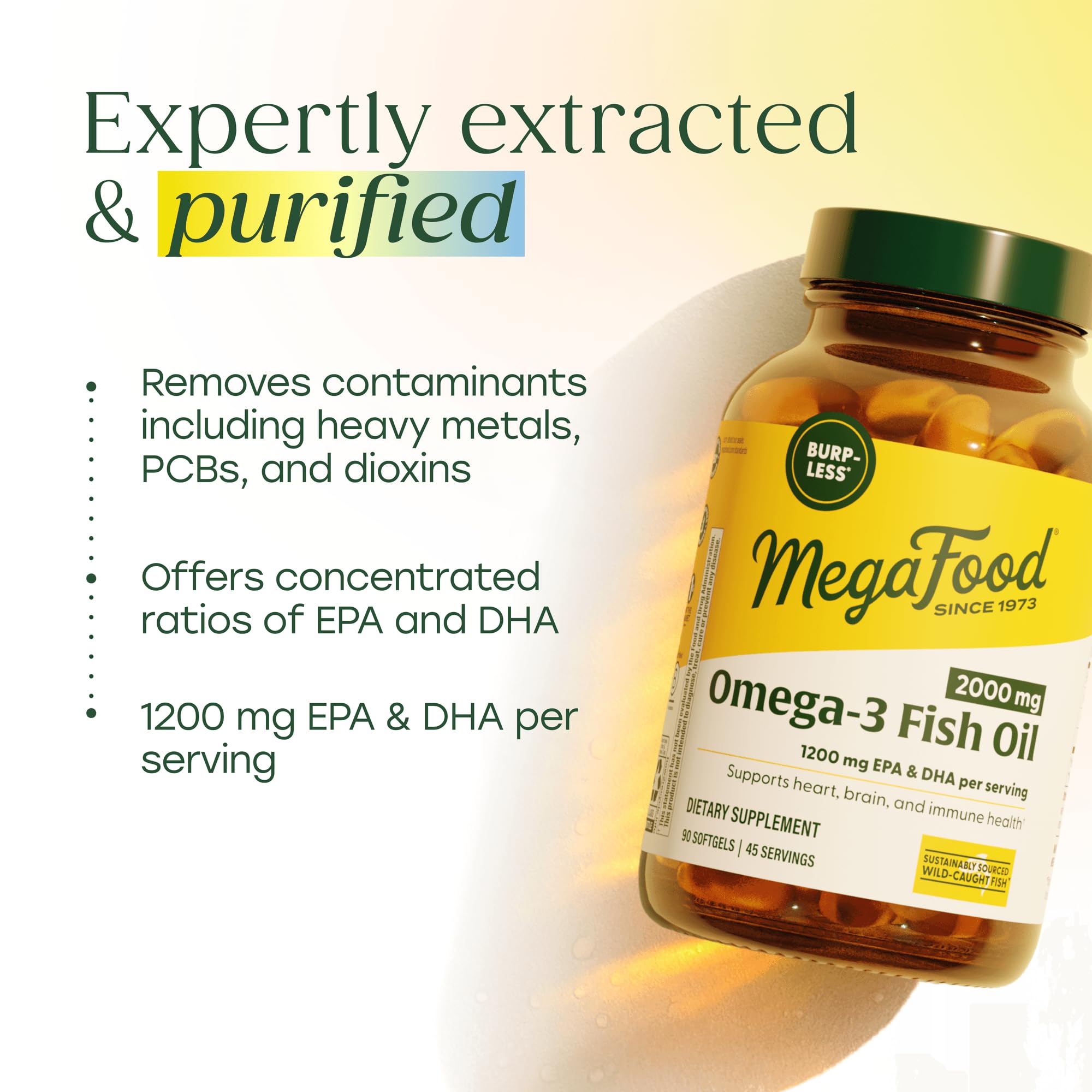 MegaFood etiqueta nutricional enfocada para ver EPA y DHA por porción