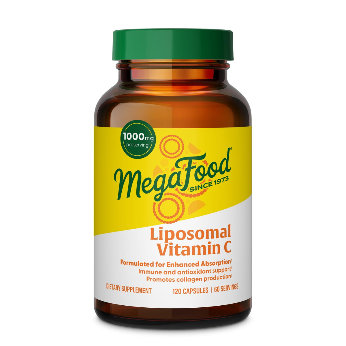 MegaFood frasco delante mostrando la etiqueta y beneficios claros