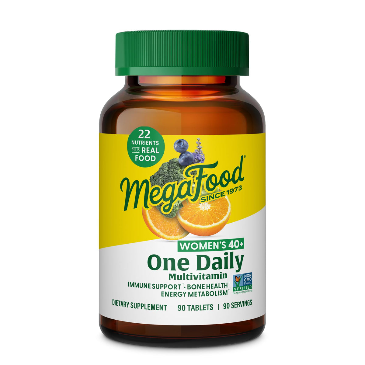 MegaFood frente del empaque mostrando beneficios clave y 90 tabletas