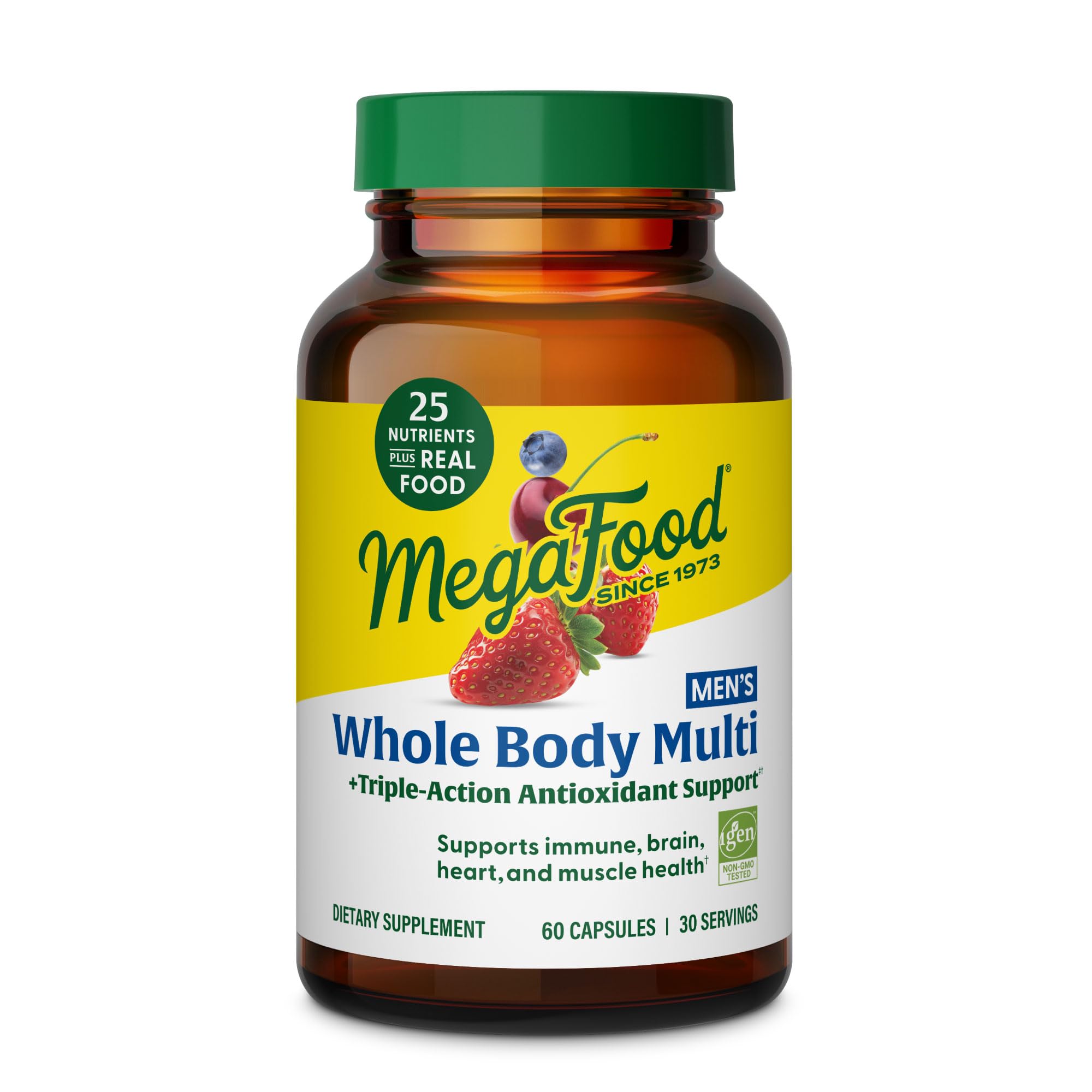 MegaFood frente del envase que muestra 60 cápsulas y beneficios diarios