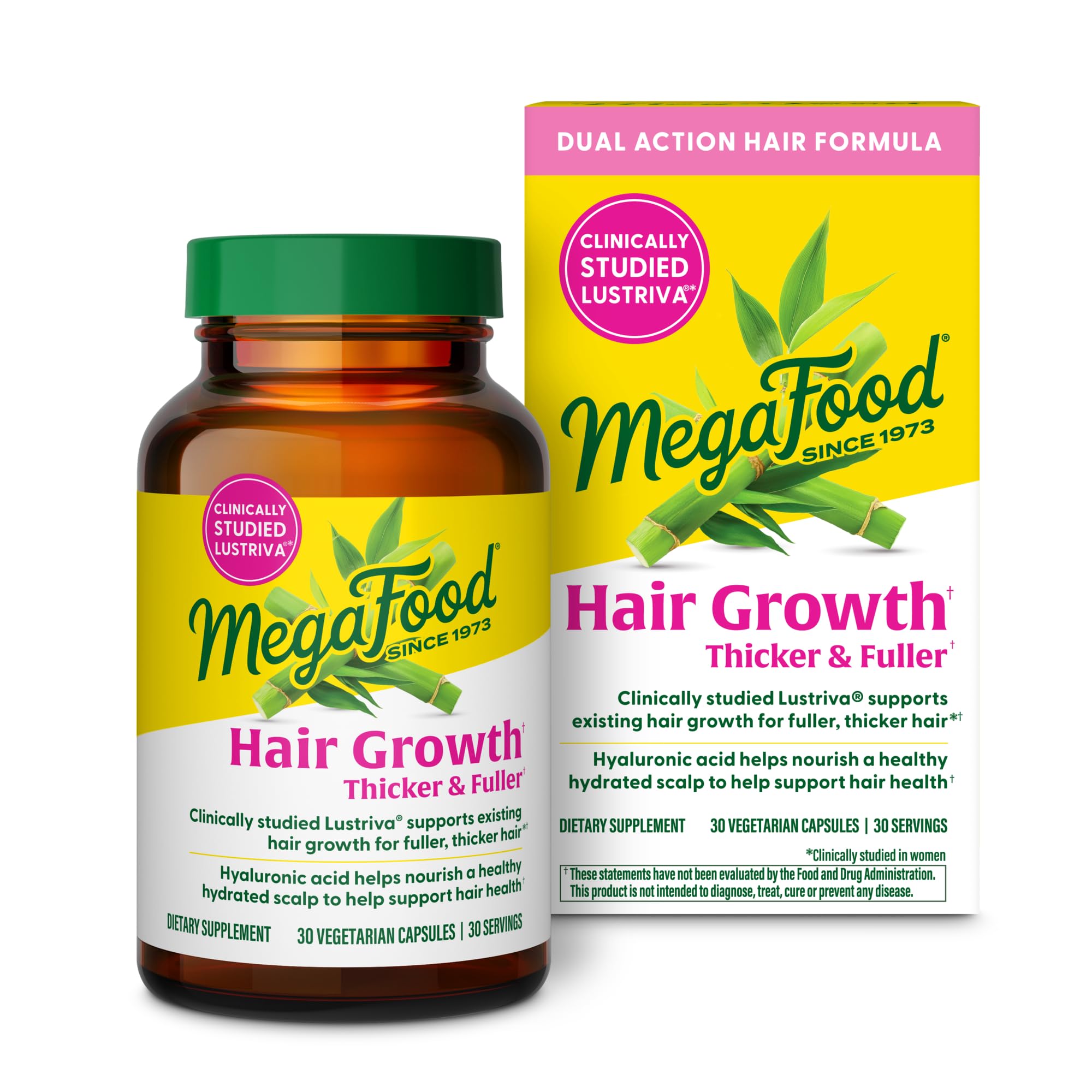 MegaFood frontal del envase Hair Growth que muestra la fórmula para cabello