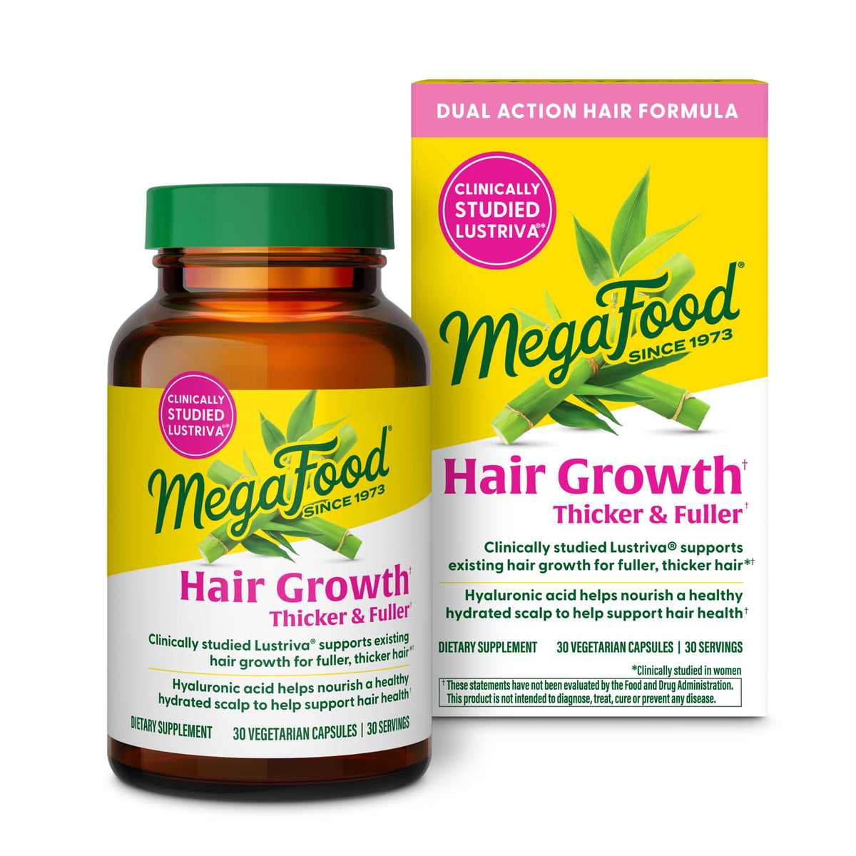 MegaFood frontal del envase Hair Growth que muestra la fórmula para cabello