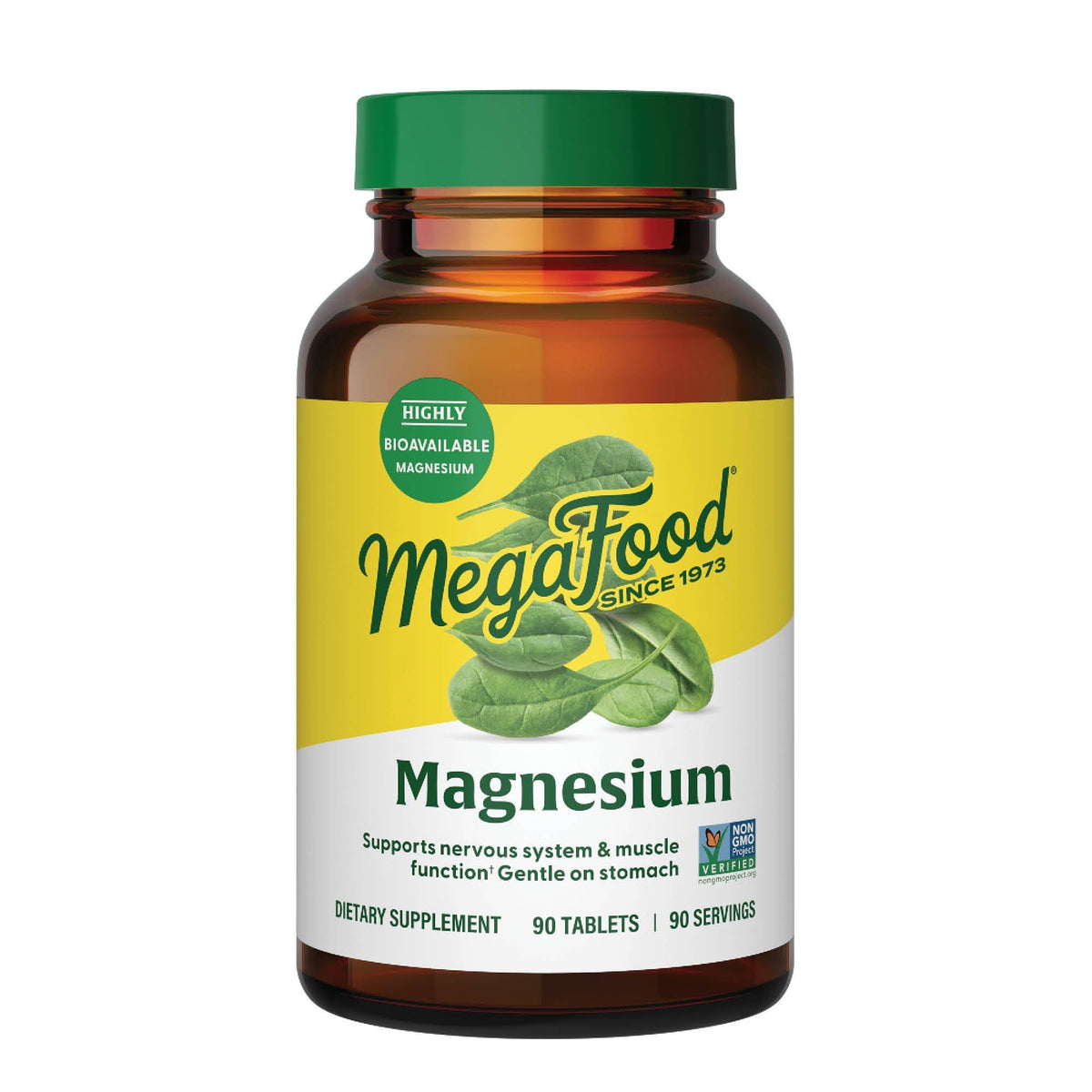 MegaFood envase frontal del Magnesium Glycinate mostrando beneficios y formato