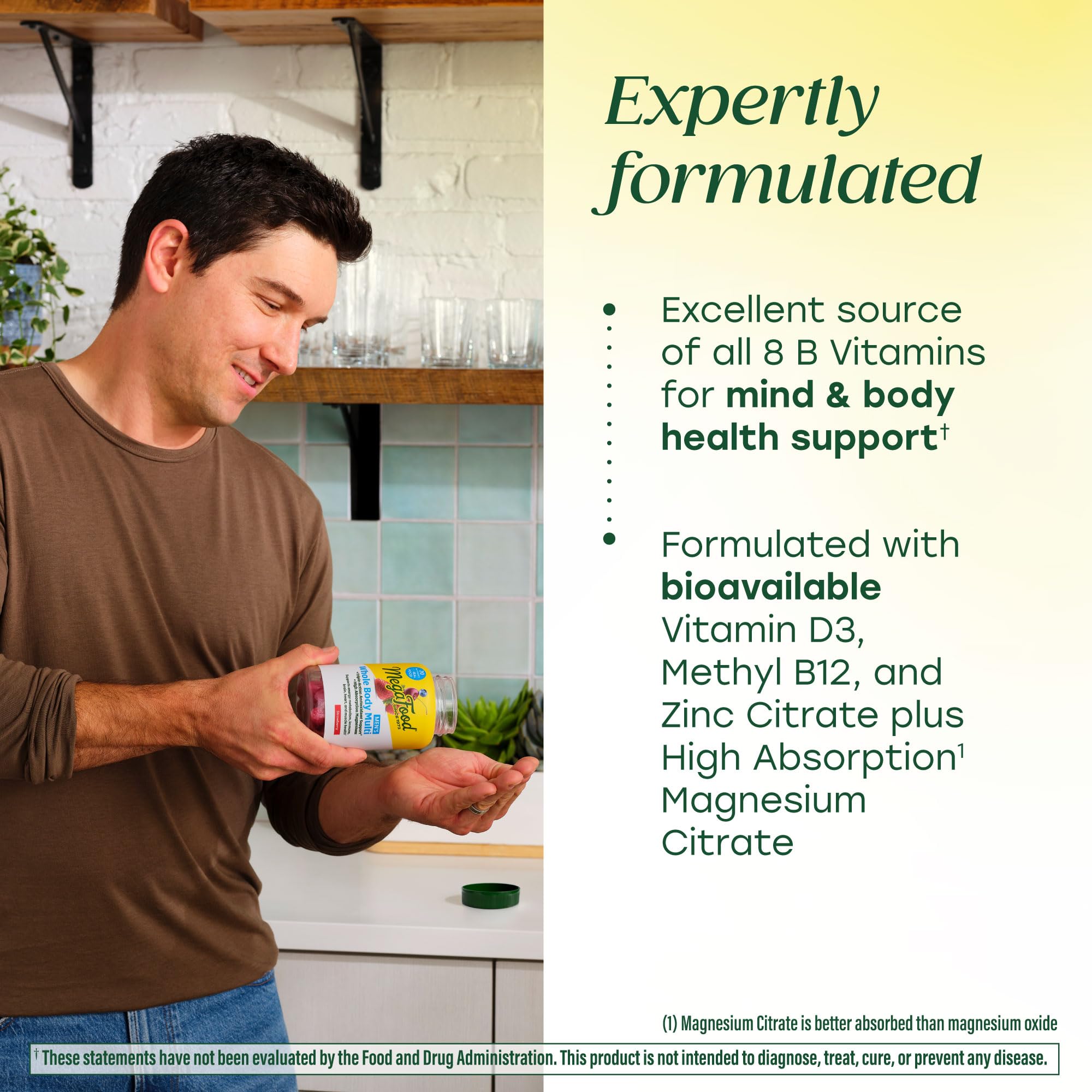MegaFood etiqueta con lista de nutrientes clave y formas biodisponibles