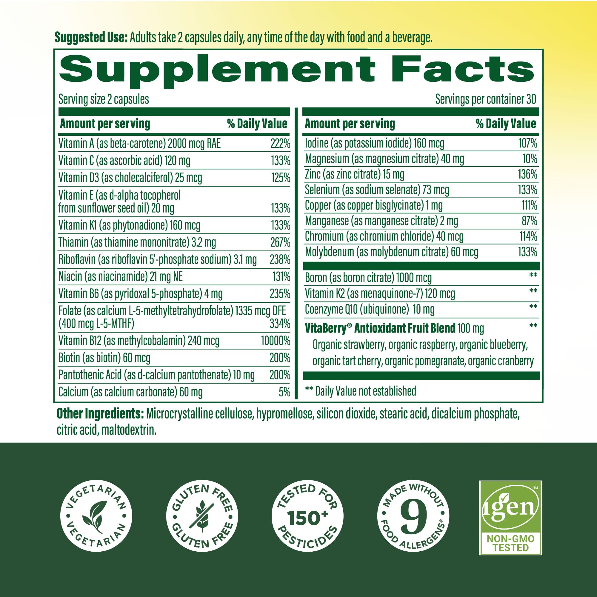 MegaFood ingredientes de origen vegetal y frutas para soporte antioxidante