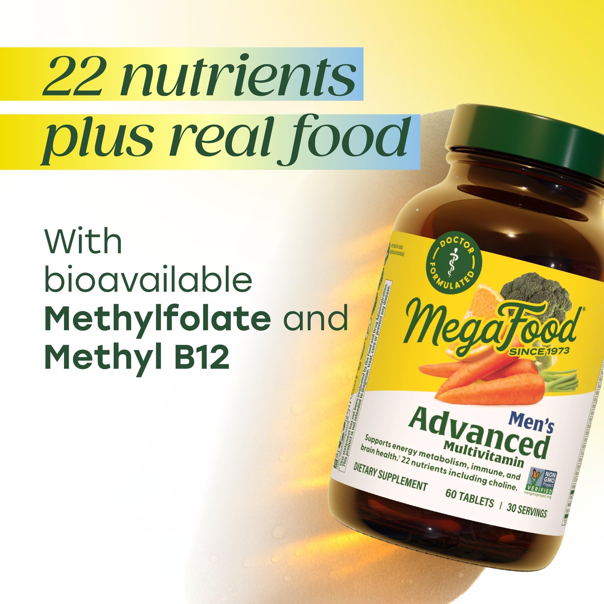 MegaFood ingredientes reales como brócoli y naranja para respaldo natural