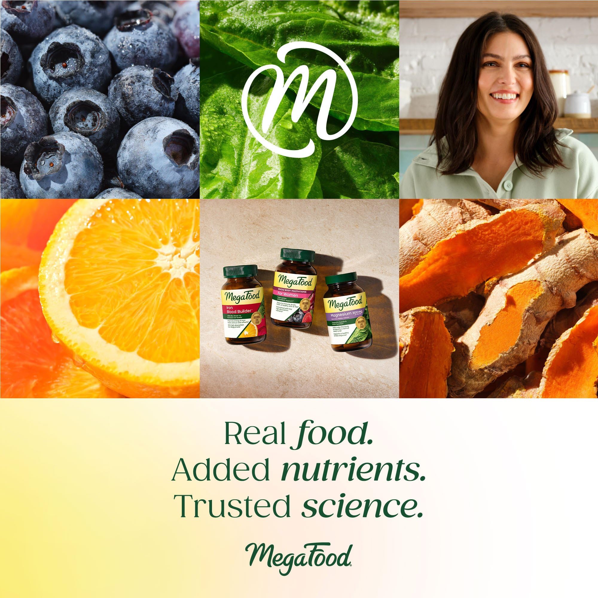 MegaFood estilo de vida mujer activa usando el multivitamínico diario