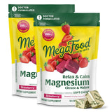 MegaFood envase frontal mostrando Relax + Calm fresa y beneficios