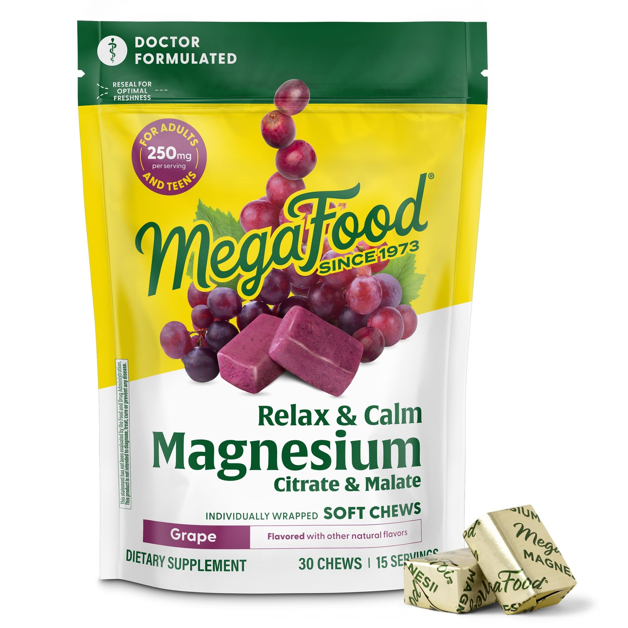 MegaFood frente del envase mostrando formato masticable y beneficios