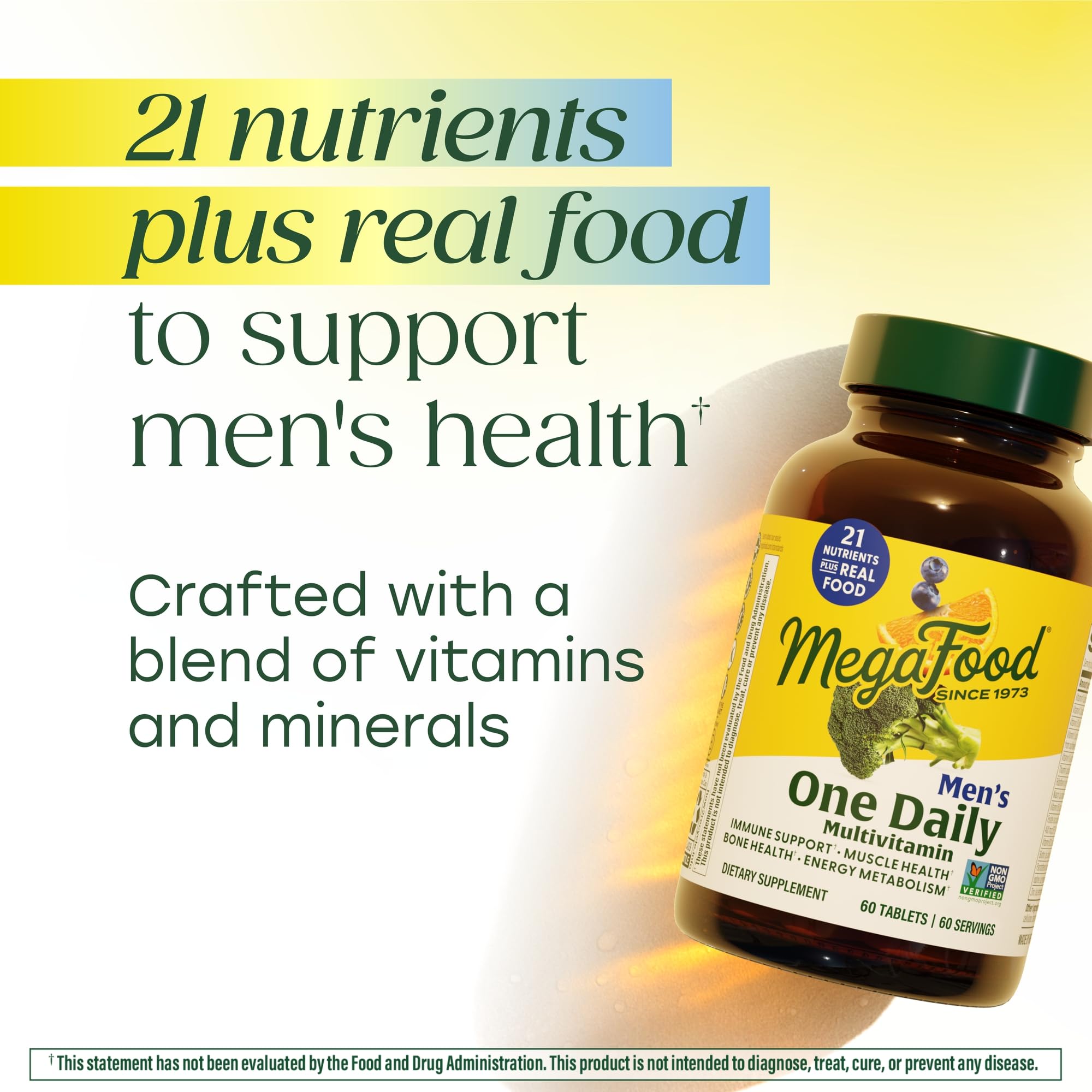 MegaFood etiqueta con información de vitaminas y pruebas de calidad visibles
