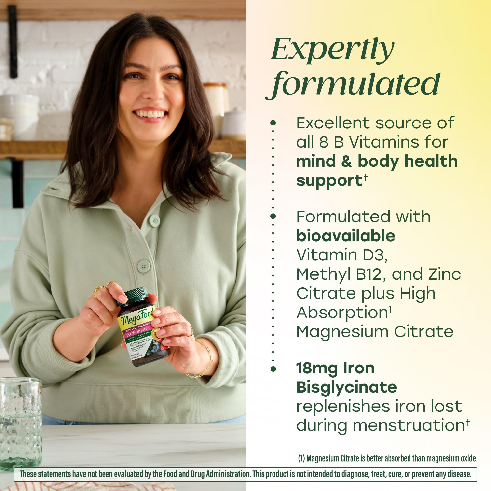 MegaFood etiqueta con 25 nutrientes destacando vitaminas D3 y K2