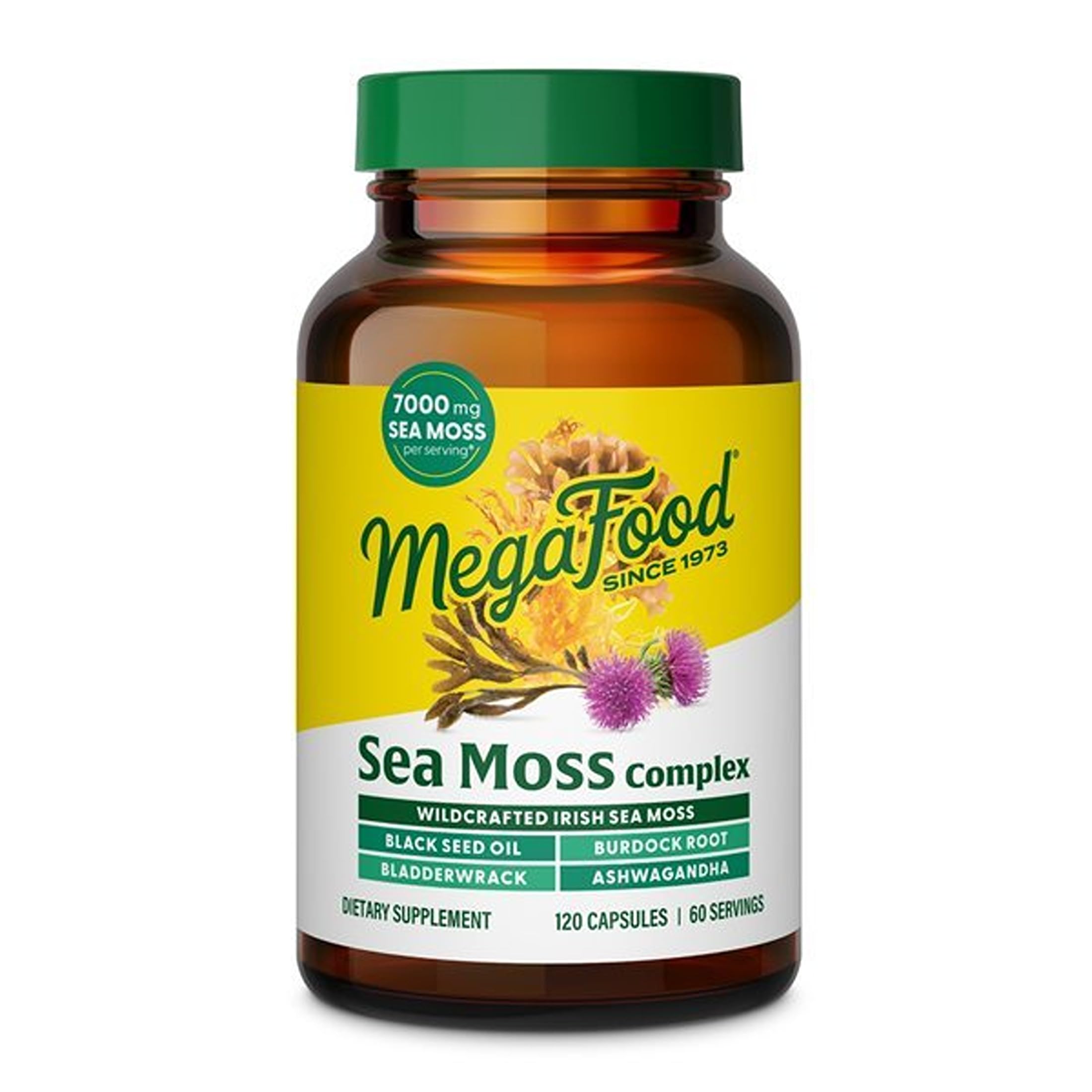 MegaFood frasco frontal de Sea Moss Complex, presentación clara y natural