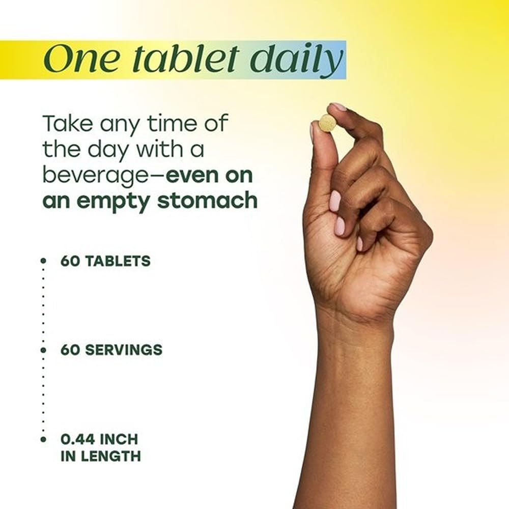 MegaFood frasco abierto con tabletas visibles que indican cantidad