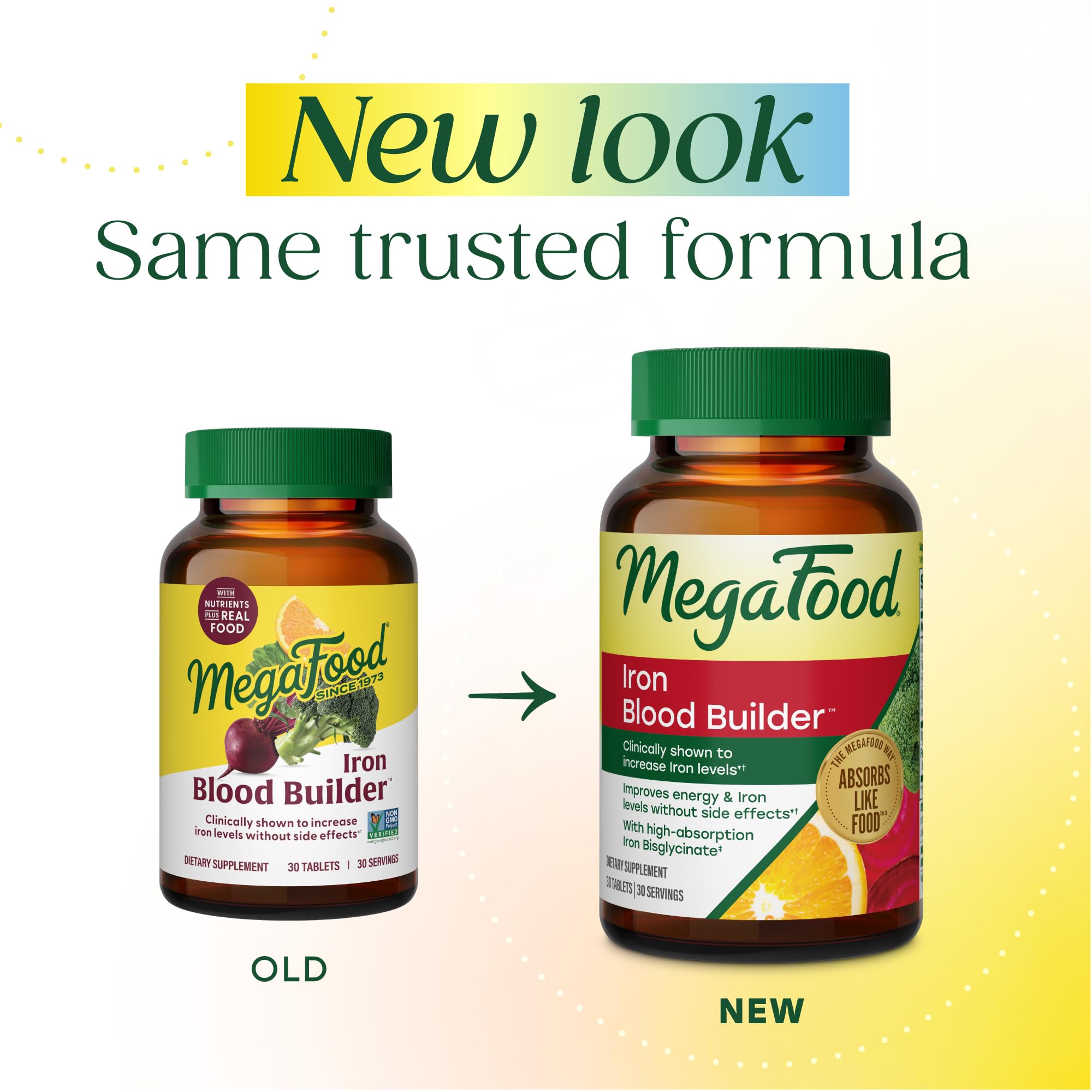 MegaFood primer plano de una tableta, textura suave y fácil de tragar