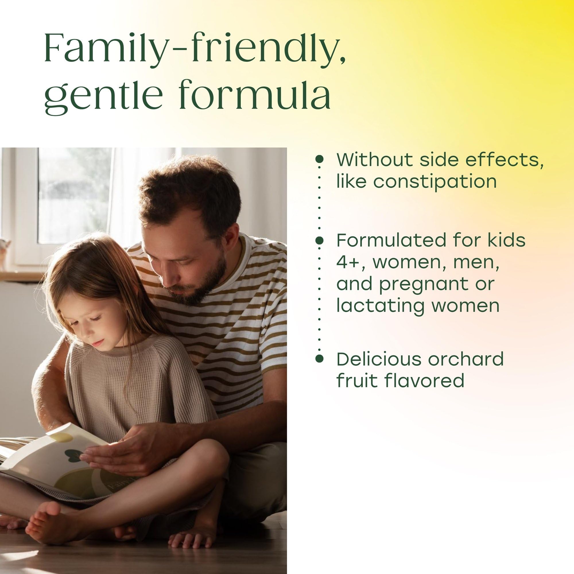 MegaFood suplemento en mano y cucharas, práctico para toda la familia