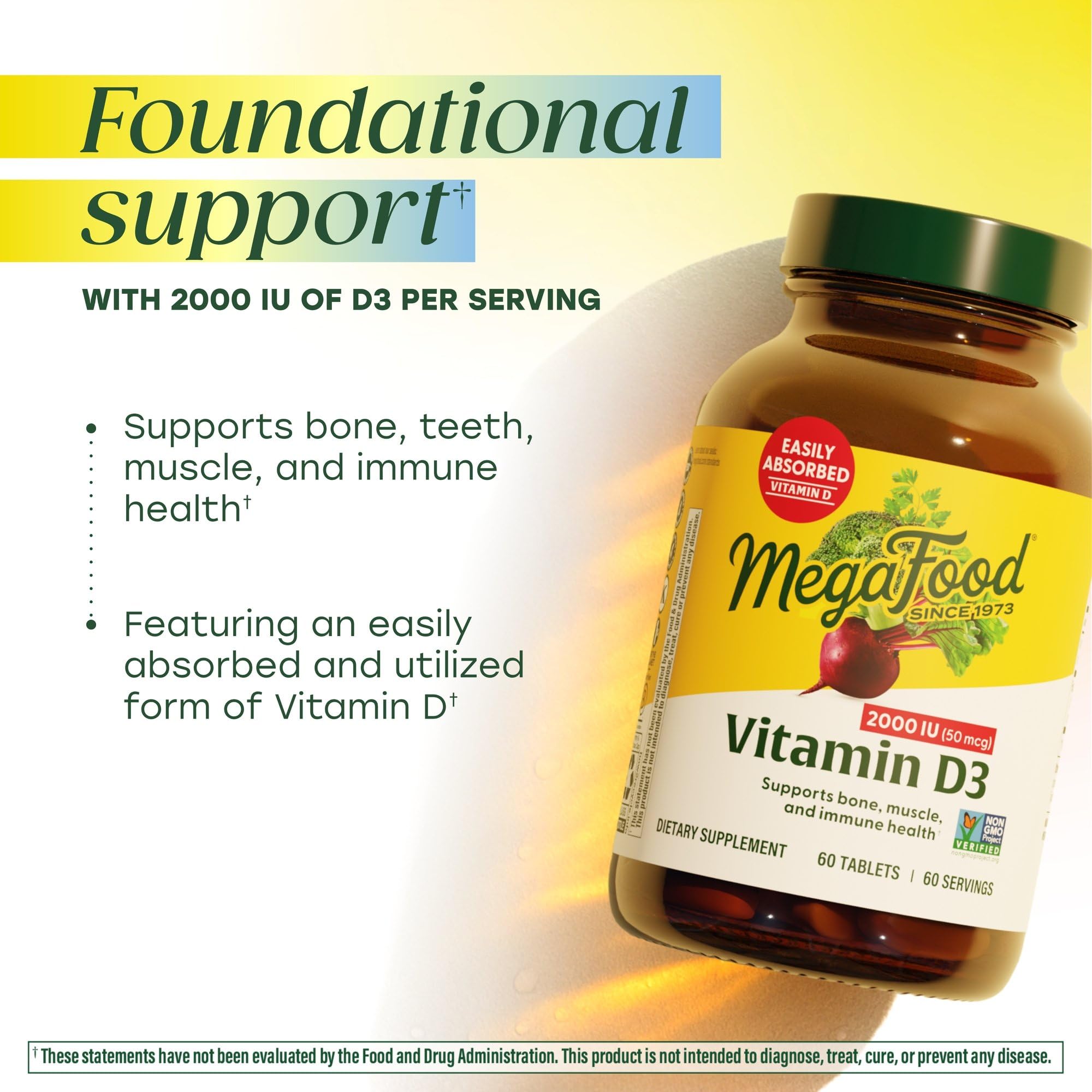 MegaFood etiqueta con lista de ingredientes y certificaciones visibles