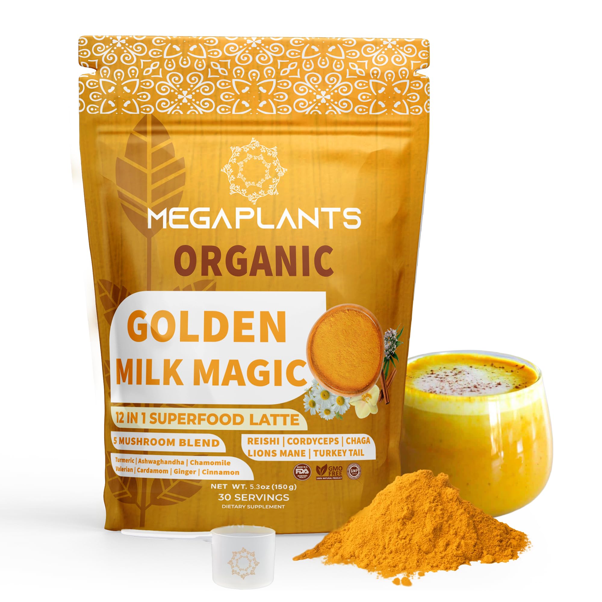 MEGAPLANTS envase frontal mostrando la mezcla dorada y beneficios visibles