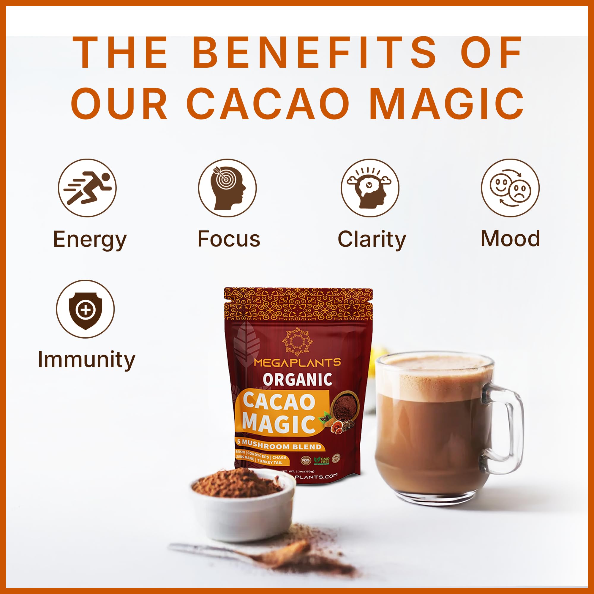 MEGAPLANTS textura del polvo de cacao con aspecto fino y cremoso