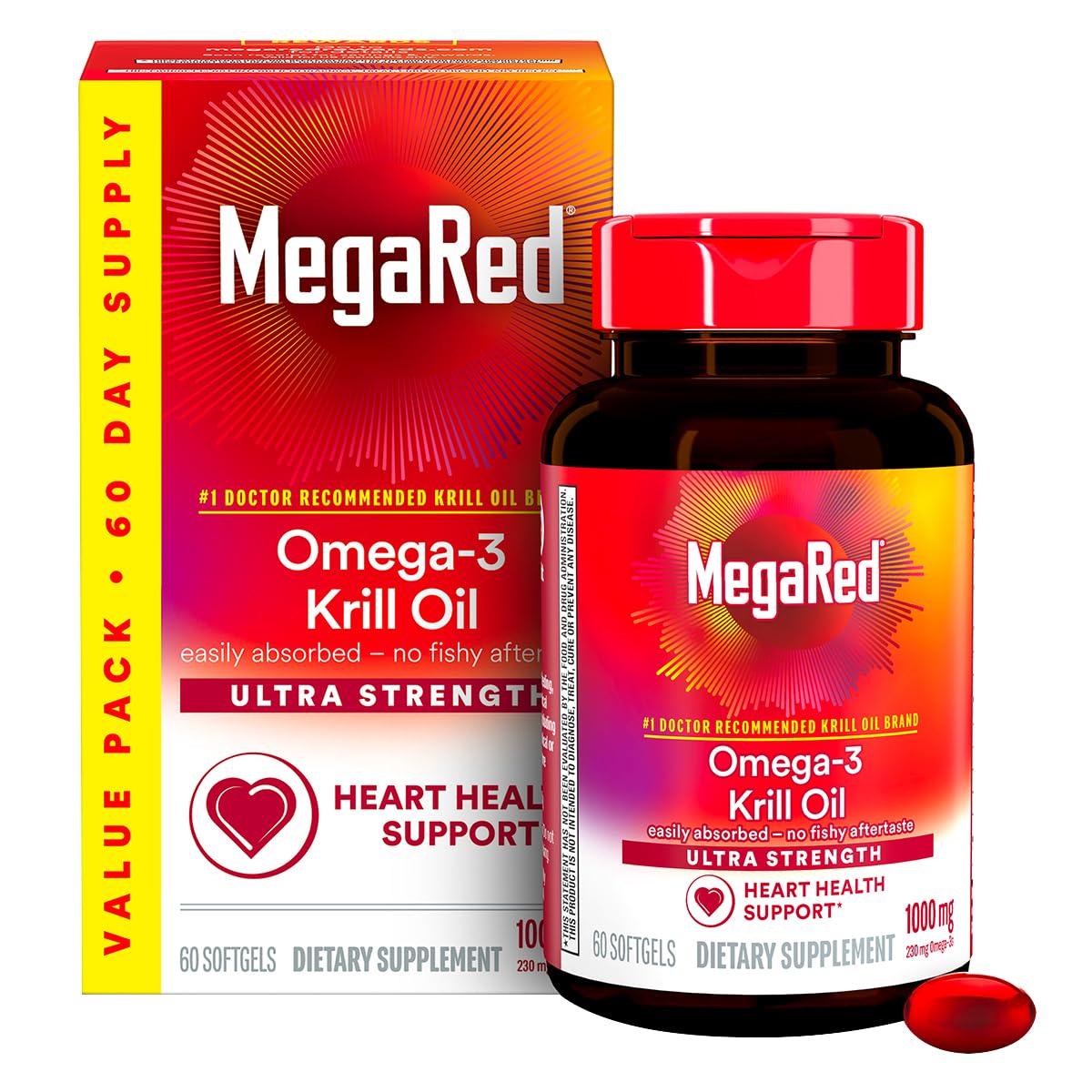 MegaRed cápsula blanda en primer plano, fácil de tragar y sin regusto