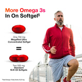 MegaRed cápsula partida que revela el contenido oleoso rico en omega‑3