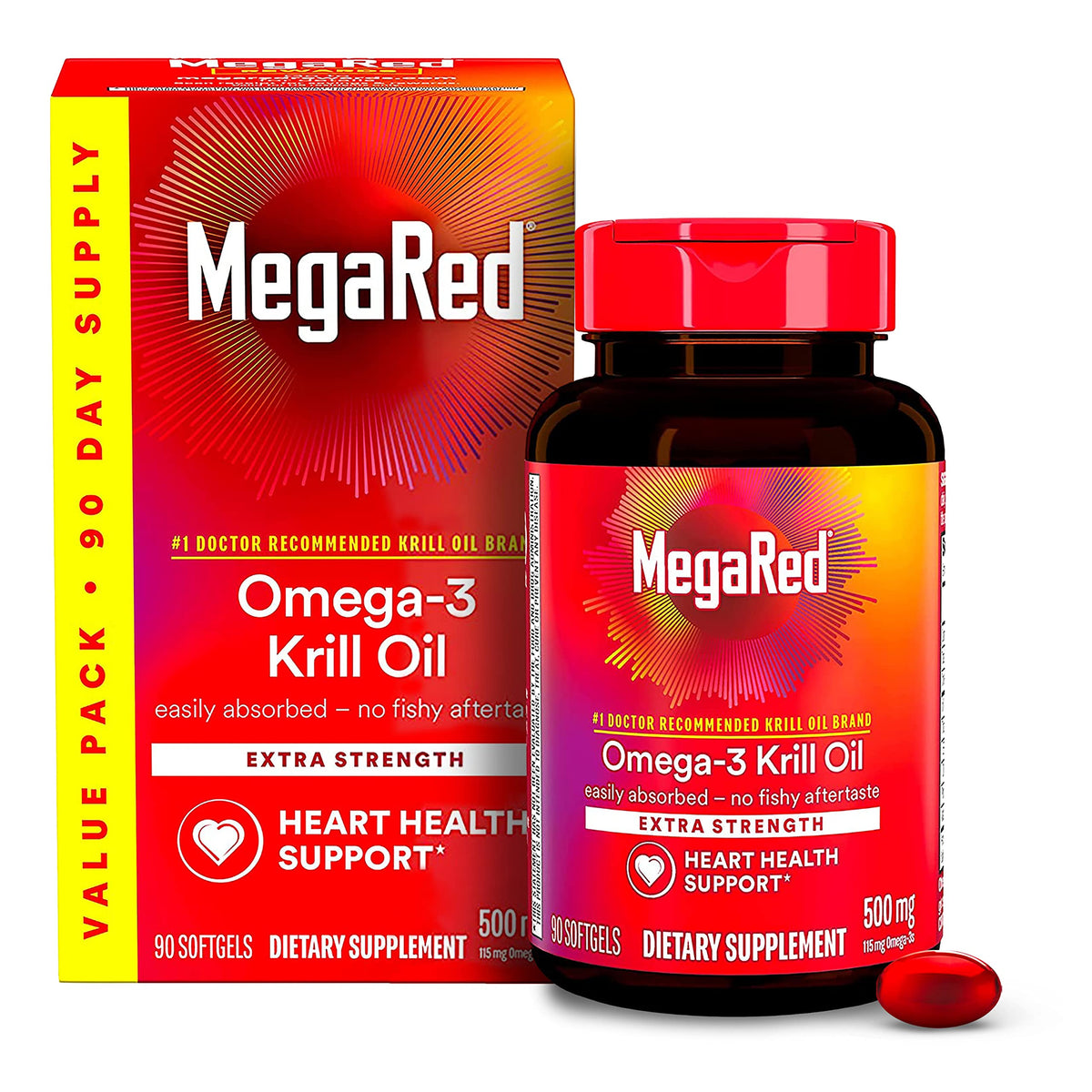 MegaRed frente de caja 90 cápsulas mostrando presentación y beneficio de omega‑3