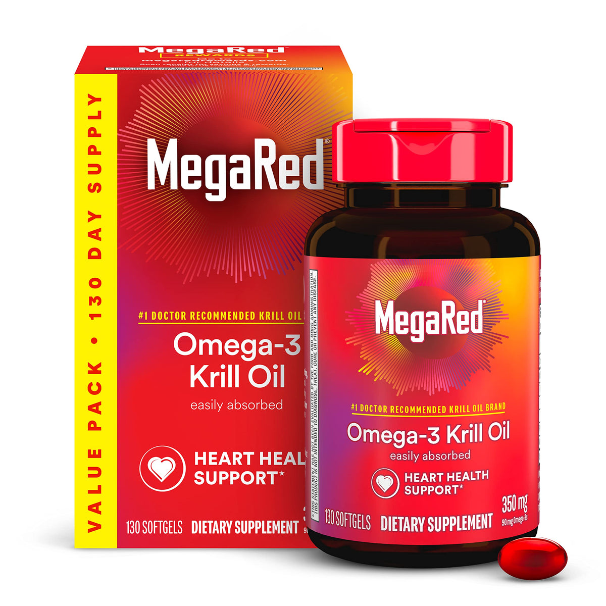 MegaRed frontal del envase 130 cápsulas, conveniencia mensual prolongada