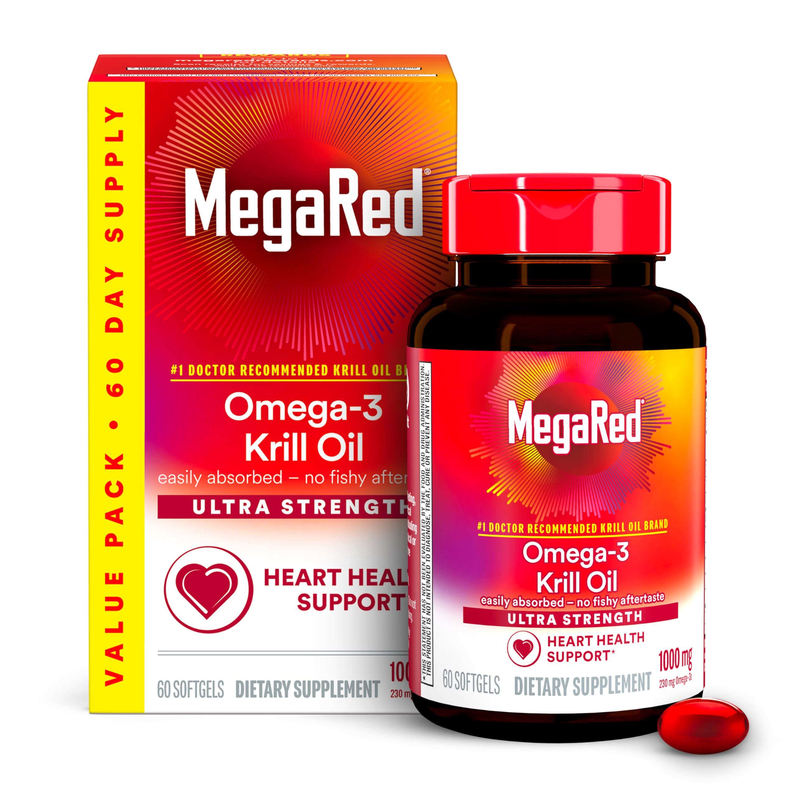 MegaRed envase frontal 60 cápsulas blandas mostrando información clara y conveniencia