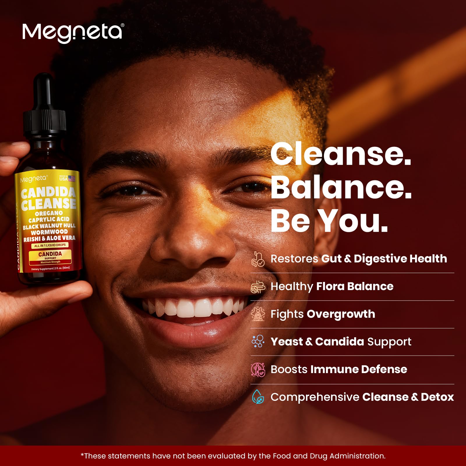 MEGNETA ingredientes naturales (orégano, nogal, artemisa) enfatizando procedencia botánica