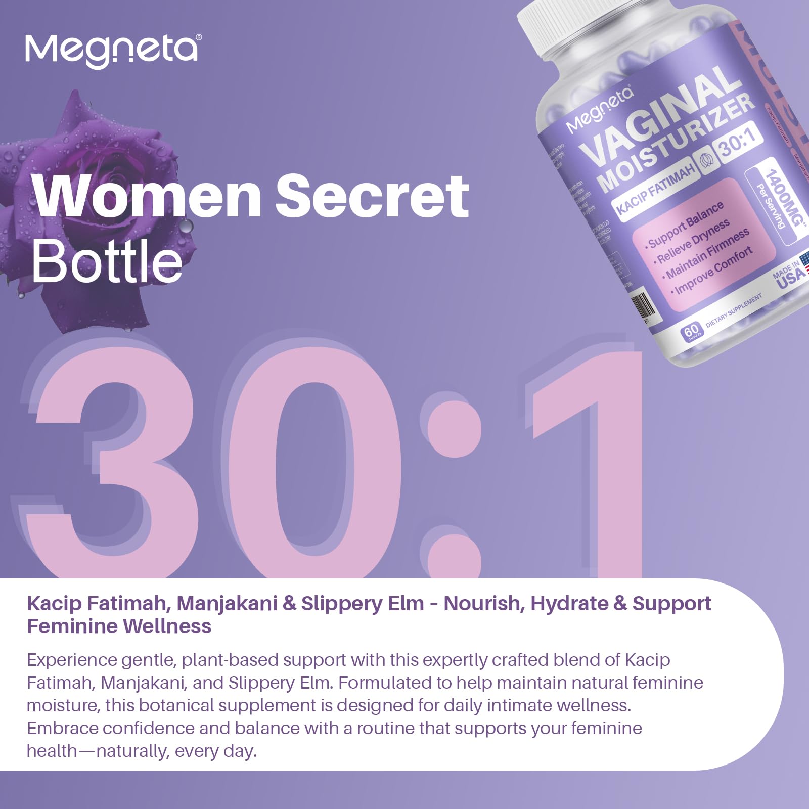 MEGNETA etiqueta de ingredientes mostrando concentraciones 30:1 claras
