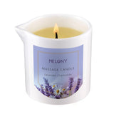 MELONY vela de masaje frontal mostrando envase elegante y fragancia
