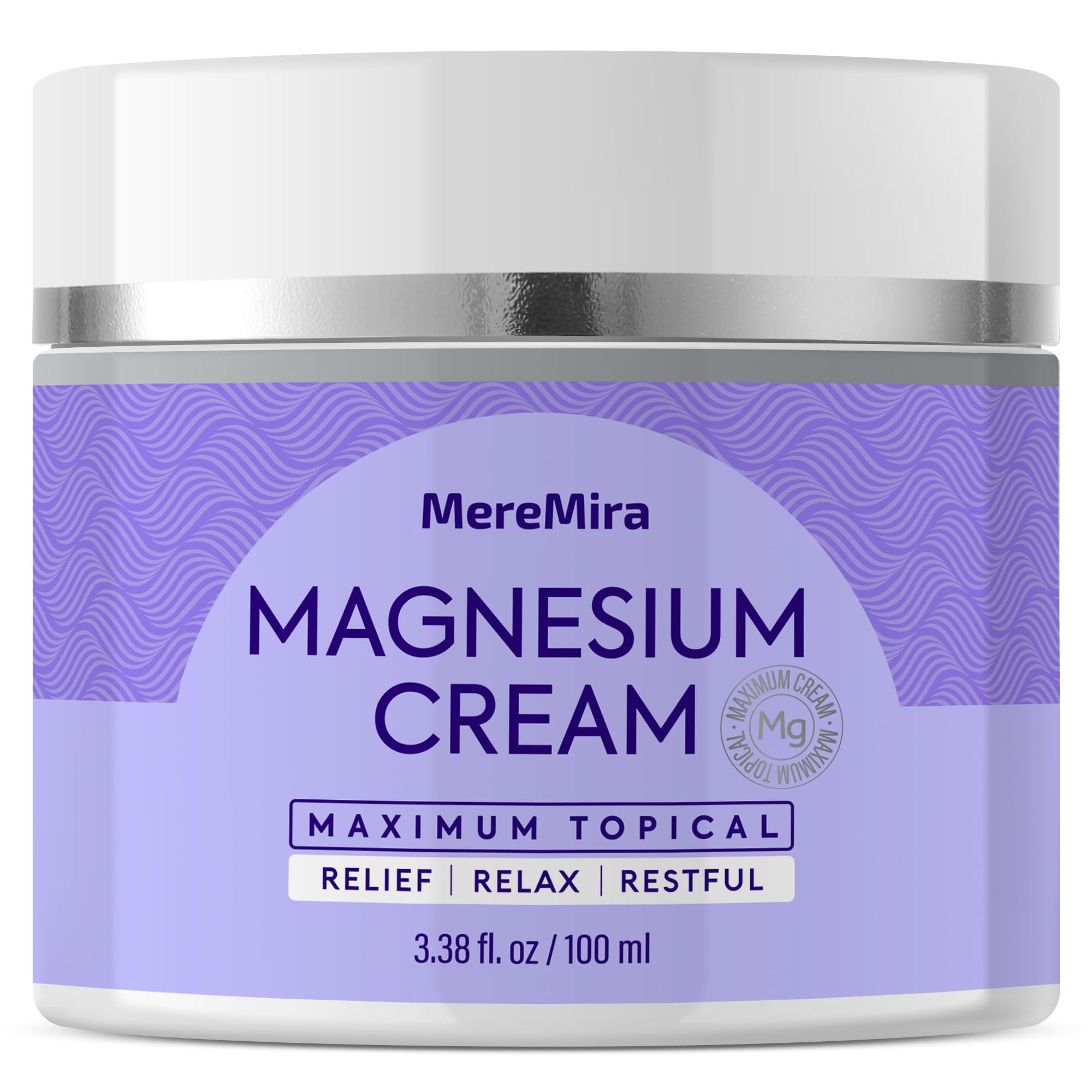 MereMira crema de magnesio vista frontal con envase, beneficio relajación