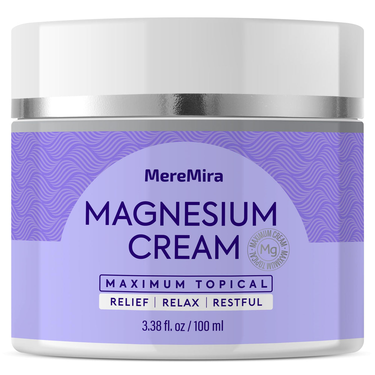MereMira crema de magnesio vista frontal con envase, beneficio relajación