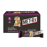 MET-Rx barra frontal paquete Blueberry Cobbler mostrando etiqueta y beneficios