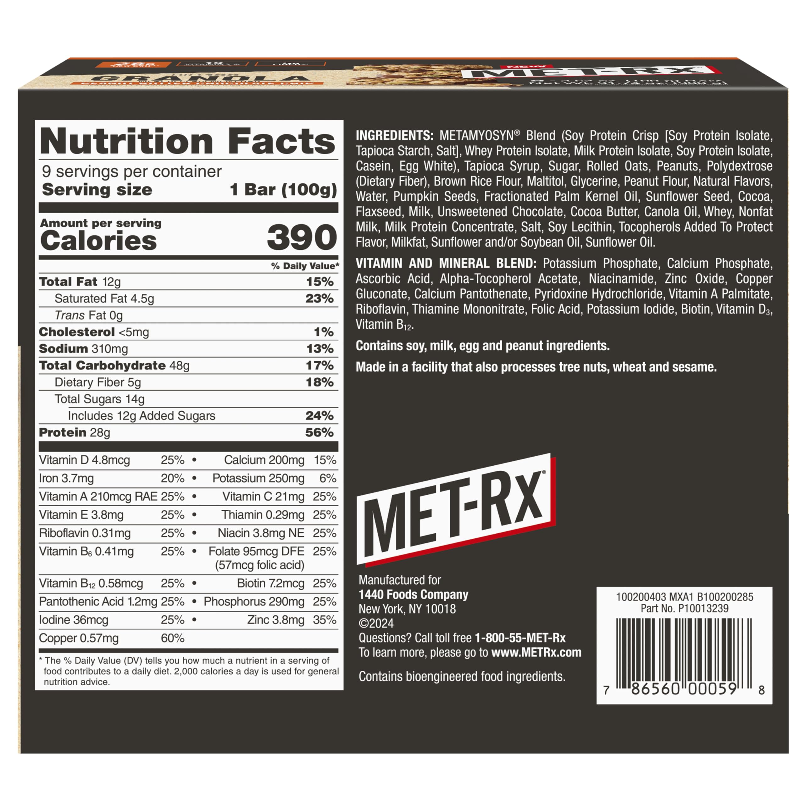 MET-Rx barrita abierta revela interior cremoso de cacahuete y chocolate