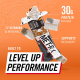 MET-Rx primer plano de la textura interior que destaca proteína y textura crujiente