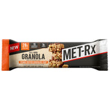 MET-Rx primer plano de textura de granola y chispas con proteína visible