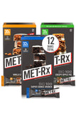 MET-Rx imagen frontal del paquete, muestra variedad y conveniencia