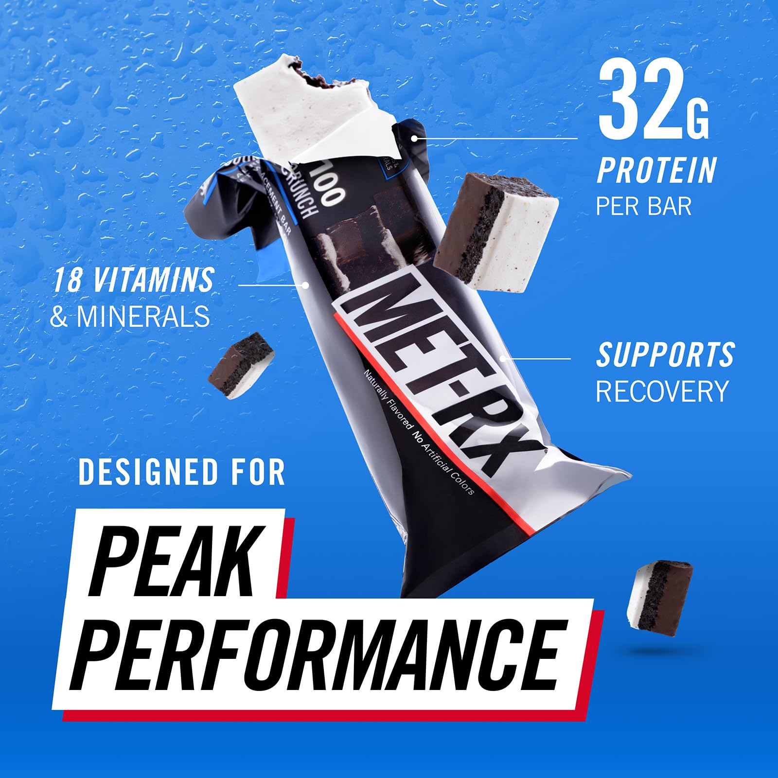 MET-Rx primer plano de textura crujiente que destaca sabor y consistencia
