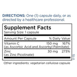 Metabolic Maintenance etiqueta nutricional legible con datos de zinc por cápsula