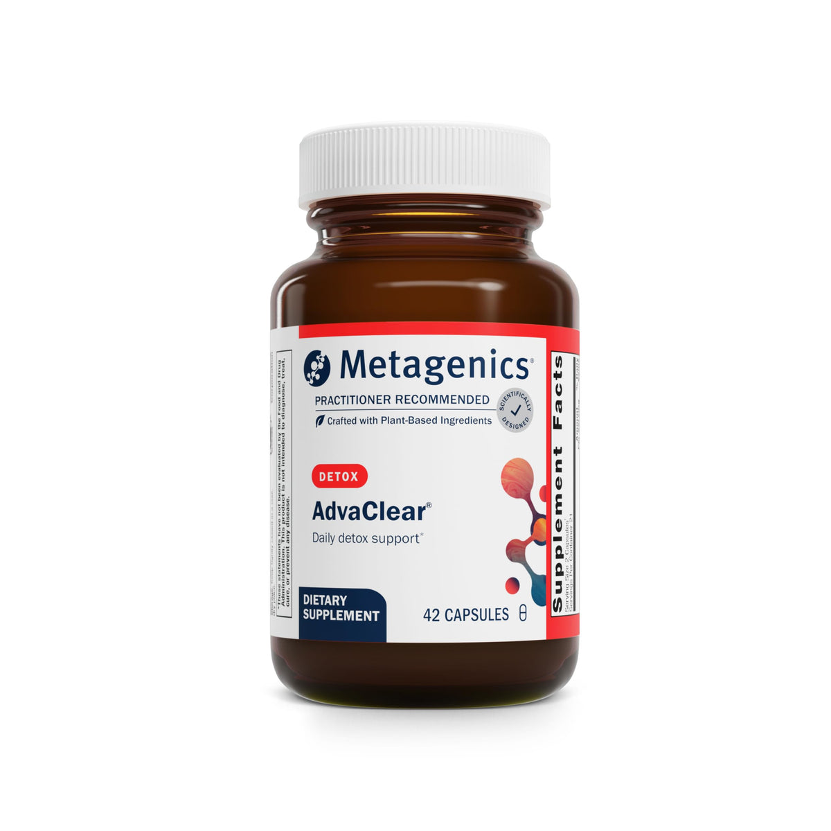 Metagenics AdvaClear vista frontal mostrando envase y beneficios
