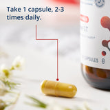 Metagenics Berberine GT en mesa con alimentos saludables, apoyo al bienestar