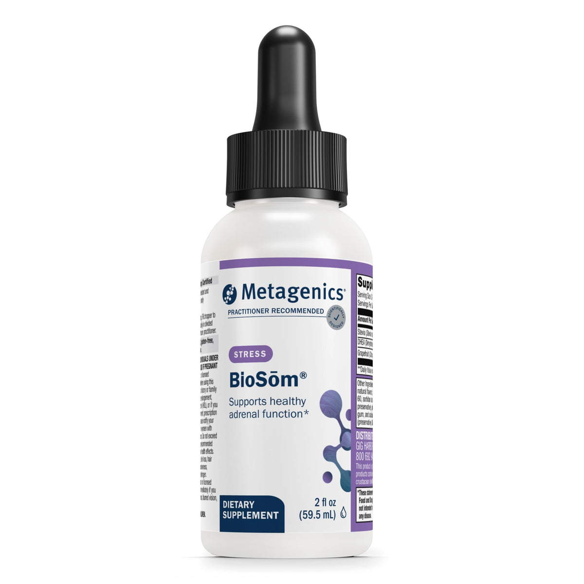 Metagenics BioSom envase frontal mostrando marca y beneficios visibles